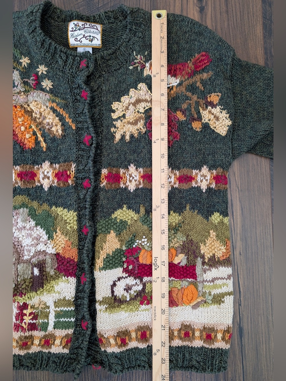 Heirloom Collectibles Women’s Fall Thanksgiving Knit Cardigan Green Size Small - Picture 8 of 9